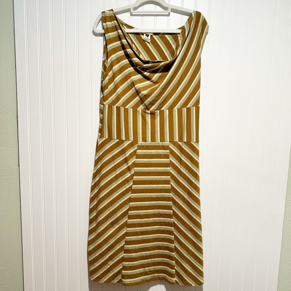 Striped Mustard and Cream Sleeveless Dress